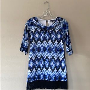 blue and black fringe dress